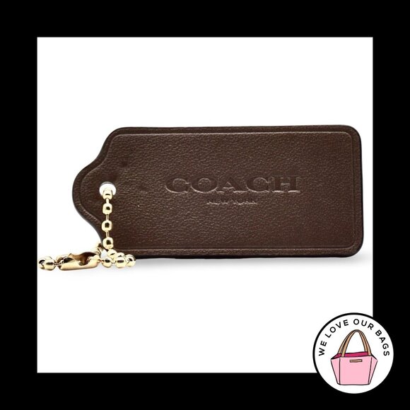2.25" COACH NEW YORK Brown Smooth Leather Brass Fob Bag Charm Keychain Hang Tag - Picture 1 of 1